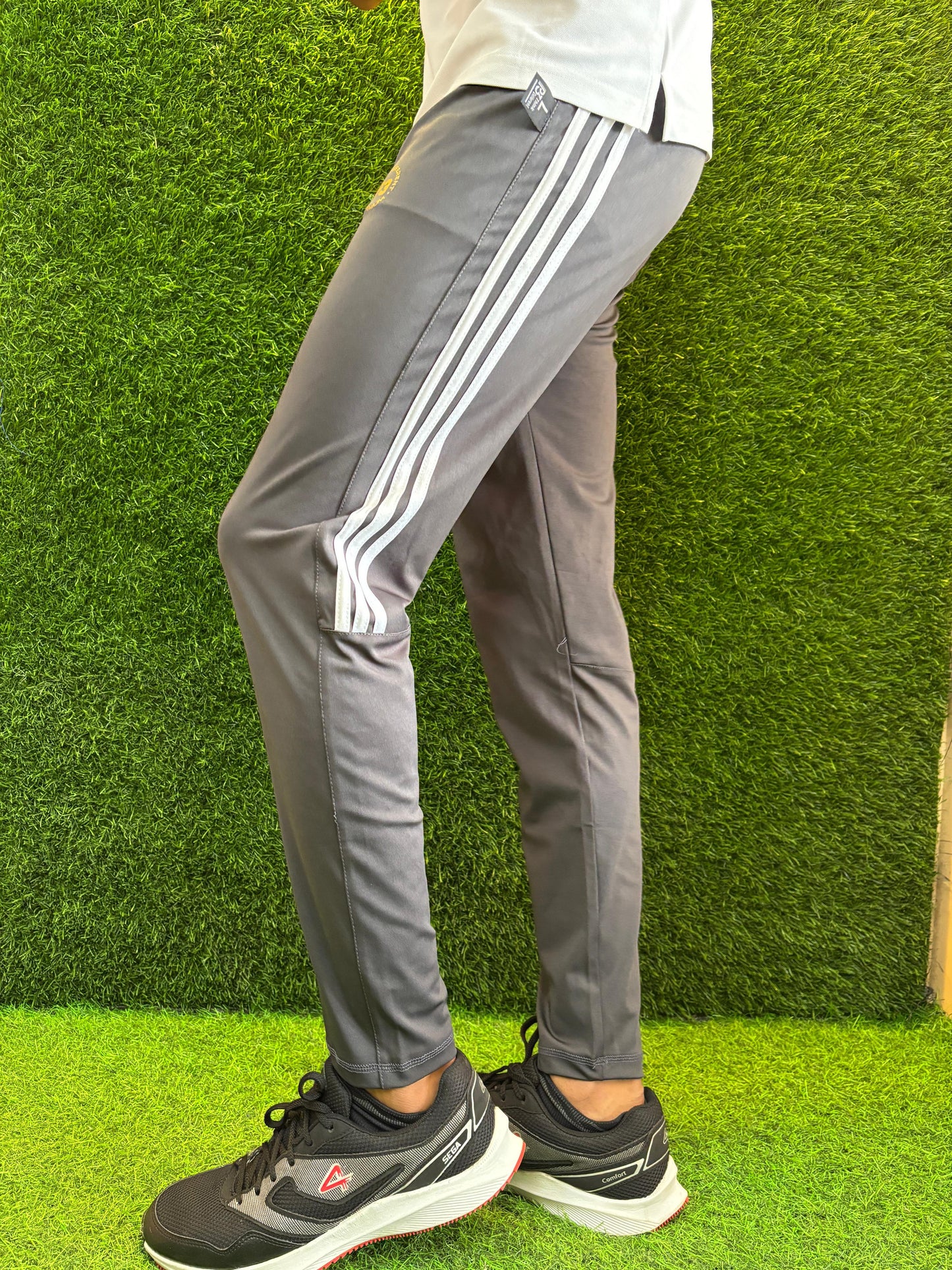 P3 Lycra Track Pants Grey White stripes