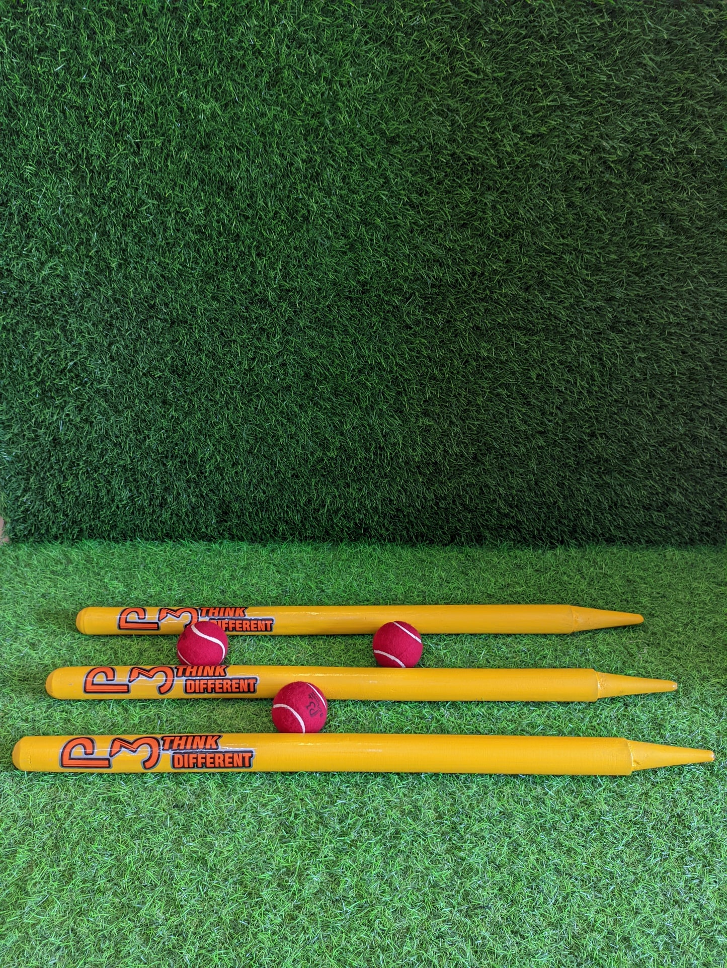 P3 Wooden Cricket Stumps Yellow Set of 3